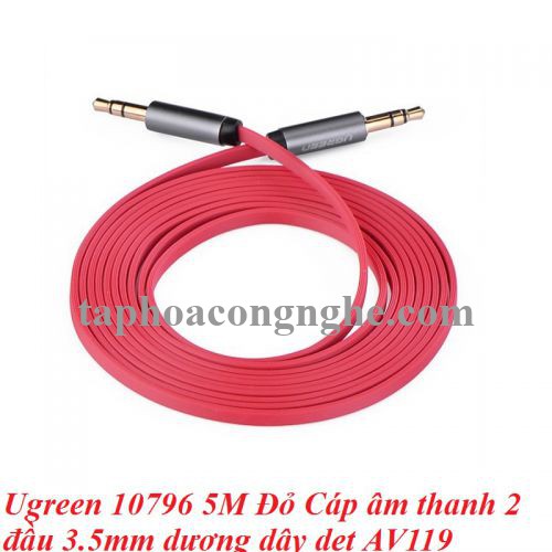 Ugreen 10796 5M màu Đỏ Cáp âm thanh 2 đầu 3.5mm dây dẹt AV119 30010796